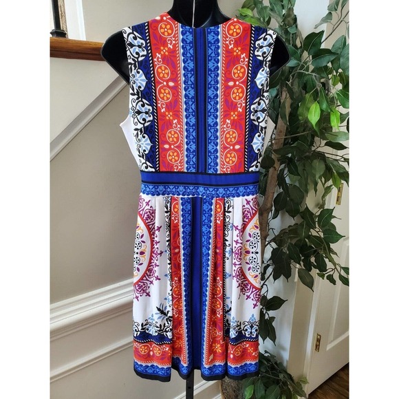 Studio One Women's Multicolor Polyester V-Neck Sleeveless Knee Length Dress PS - Picture 6 of 10